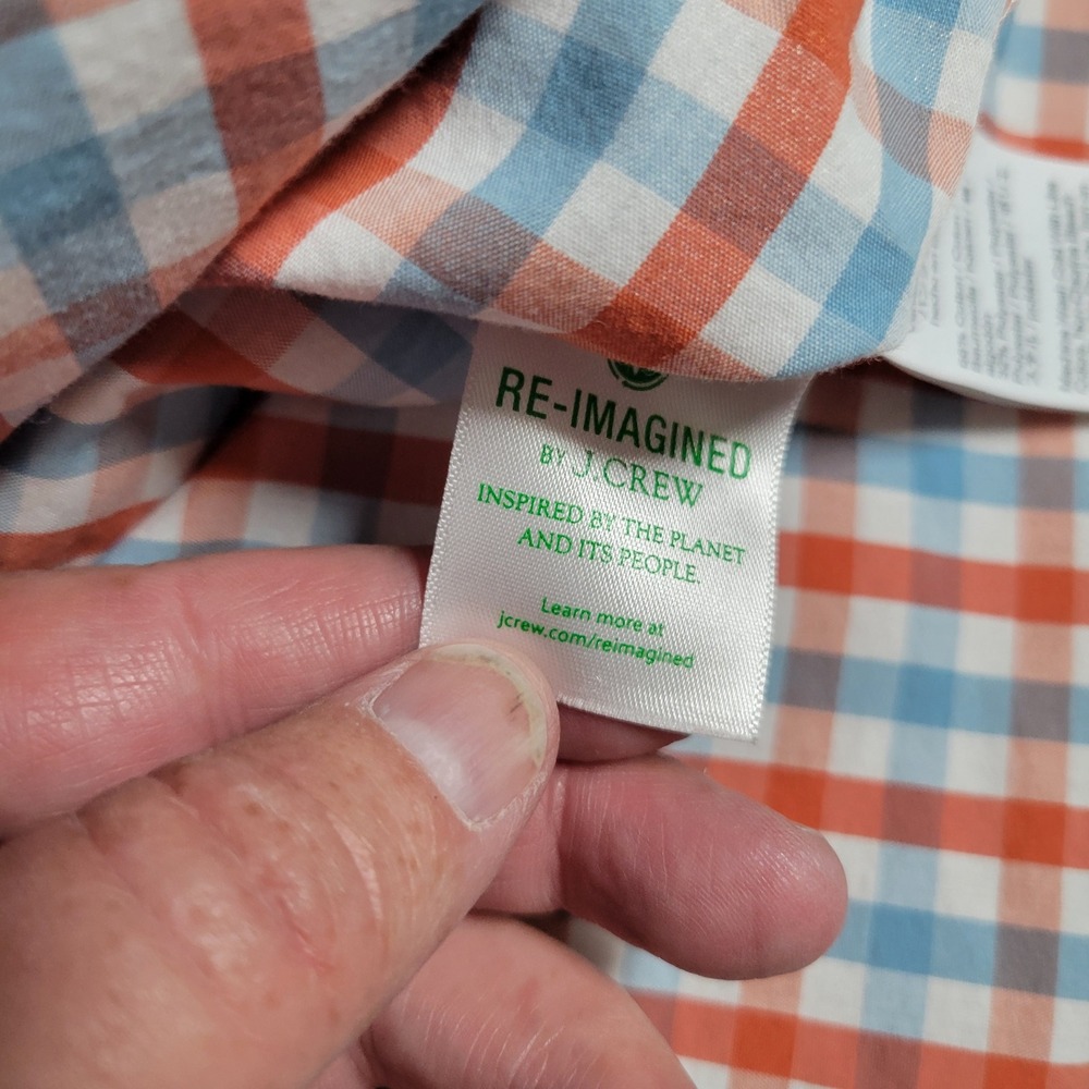 J.Crew Performance Shirt Mens M Orange Blue Gingham Slim Untucked Long Sleeve - Picture 6 of 12